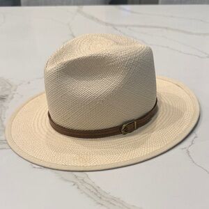 Goorin Bros Beige Hat with Dark Brown Leather Band - Size Small